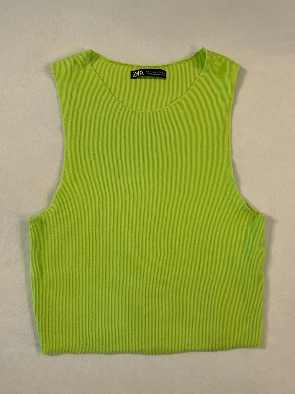 Zara Neon Lime Ribbed Cropped Tank Top